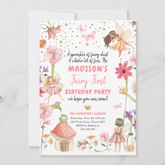 Fairy First Birthday Girl 1st Fairy Forest Magical Kaart (Voorkant)