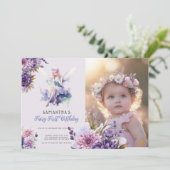 Fairy First Birthday Invitation | Dusty Purple Kaart (Staand voorkant)