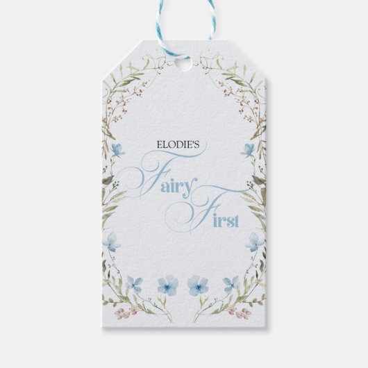 Fairy First Birthday Invitation | Elegant Blue  Cadeaulabel (Voorkant)