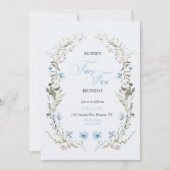 Fairy First Birthday Invitation | Elegant Blue  Kaart (Voorkant)