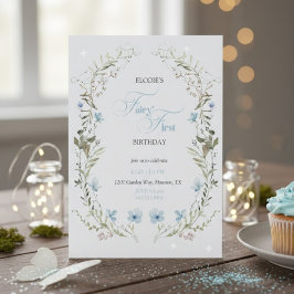 Fairy First Birthday Invitation | Elegant Blue  Kaart
