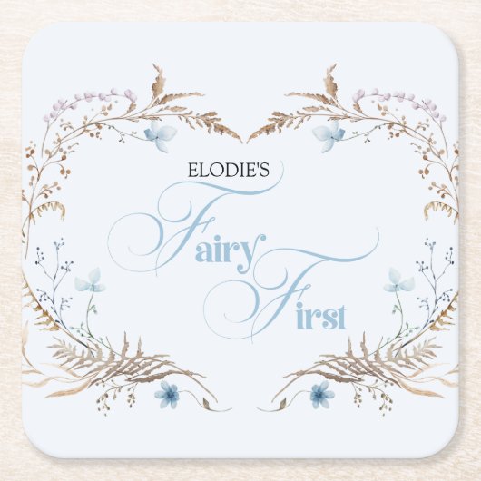 Fairy First Birthday Invitation | Elegant Blue  Kartonnen Onderzetters (Voorkant)