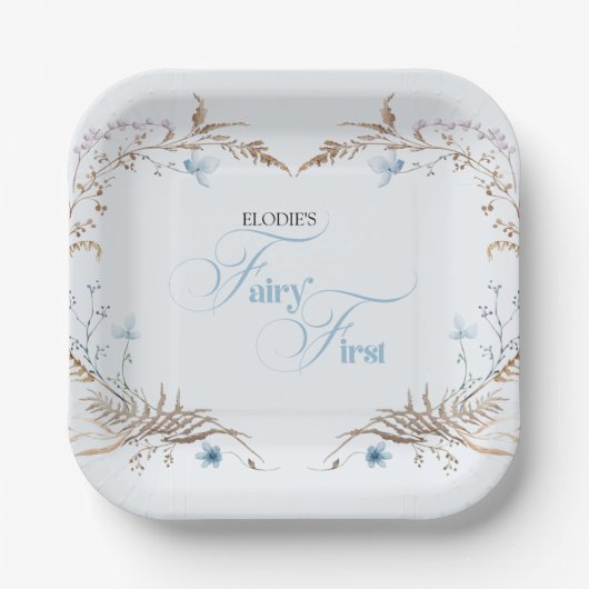 Fairy First Birthday Invitation | Elegant Blue  Papieren Bordje (Voorkant)