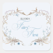 Fairy First Birthday Invitation | Elegant Blue  Vierkante Sticker (Voorkant)
