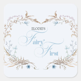Fairy First Birthday Invitation | Elegant Blue  Vierkante Sticker