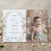 Fairy First Birthday Invitation | Floral Photo Kaart