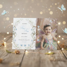 Fairy First Birthday Invitation | Floral Photo 