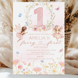 Fairy First Birthday Invitation Girl, Fairy 1st Bi Kaart