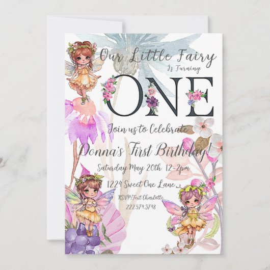Fairy First Birthday Invitation Kaart (Voorkant)