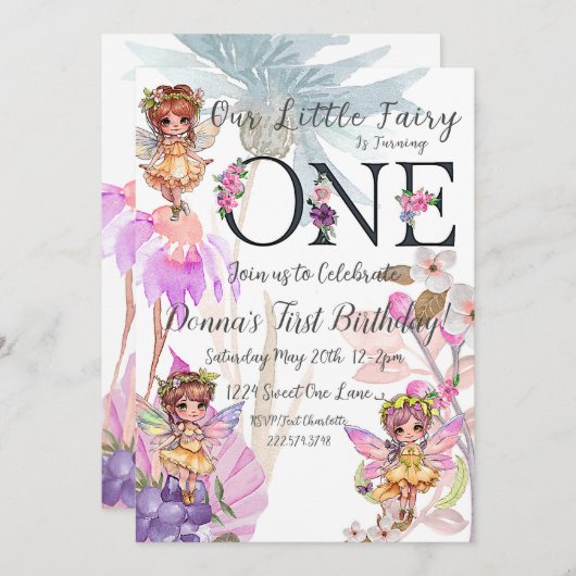 Fairy First Birthday Invitation Kaart (Voorkant / Achterkant)