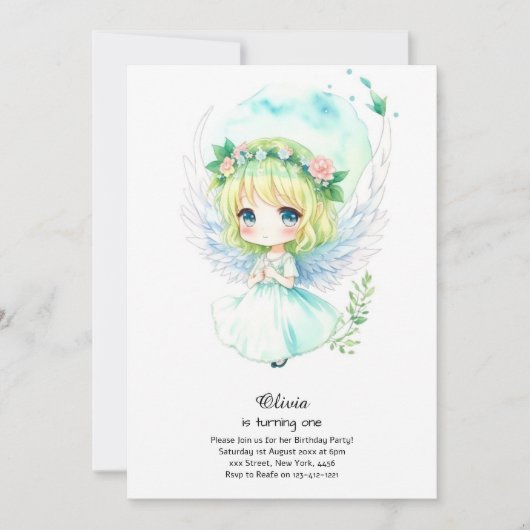 Fairy First Birthday Invitation Kaart (Voorkant)