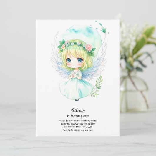 Fairy First Birthday Invitation Kaart (Staand voorkant)