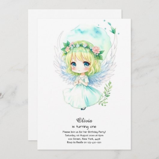 Fairy First Birthday Invitation Kaart (Voorkant / Achterkant)