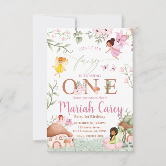 Fairy First Birthday Invitation Kaart (Voorkant)