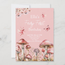 Fairy First Birthday Invitation Kaart