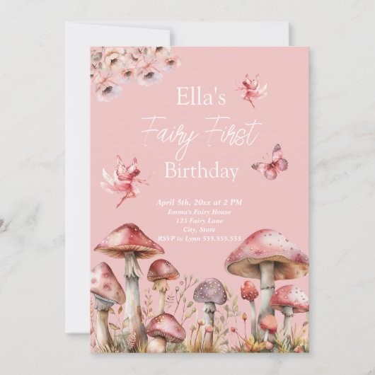 Fairy First Birthday Invitation Kaart (Voorkant)