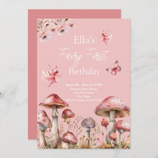 Fairy First Birthday Invitation Kaart (Voorkant / Achterkant)