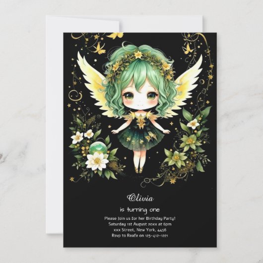 Fairy First Birthday Invitation Kaart (Voorkant)