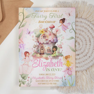 Fairy First Birthday Invitation Kaart