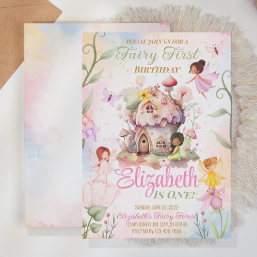 Fairy First Birthday Invitation Kaart