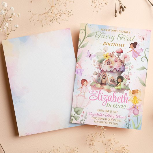 Fairy First Birthday Invitation Kaart