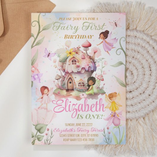 Fairy First Birthday Invitation Kaart
