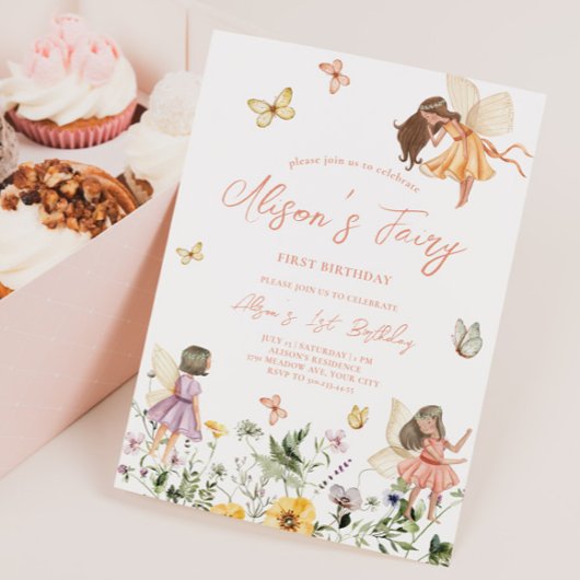 Fairy First Birthday Invitation Kaart