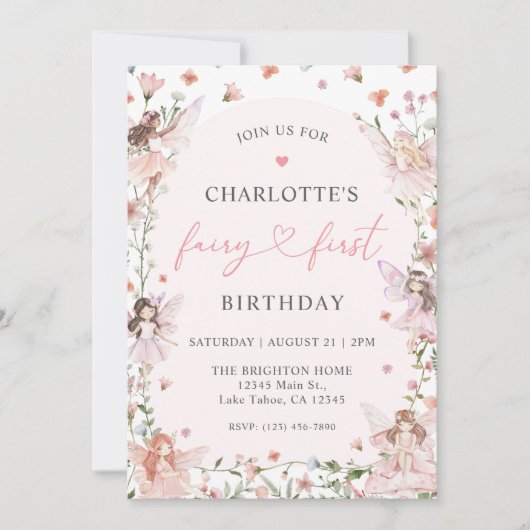Fairy First Birthday Invitation Kaart (Voorkant)
