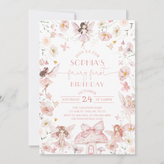 Fairy First Birthday Invitation Kaart (Voorkant)