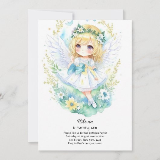 Fairy First Birthday Invitation Kaart (Voorkant)