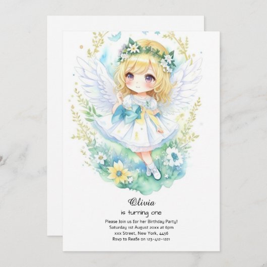 Fairy First Birthday Invitation Kaart (Voorkant / Achterkant)