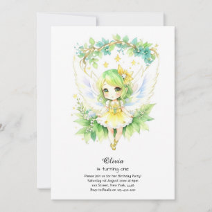 Fairy First Birthday Invitation Kaart