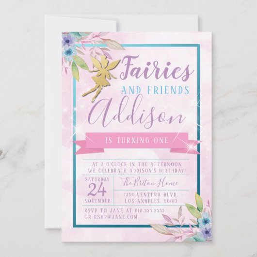 Fairy First Birthday Invitation Kaart (Voorkant)