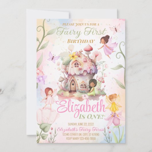 Fairy First Birthday Invitation Kaart (Voorkant)