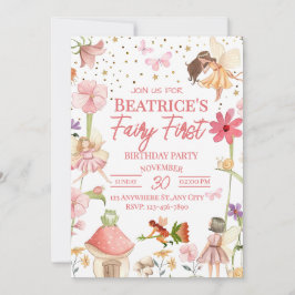 Fairy First Birthday Invitation Kaart
