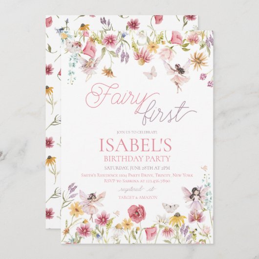 Fairy First Birthday Kaart (Voorkant / Achterkant)