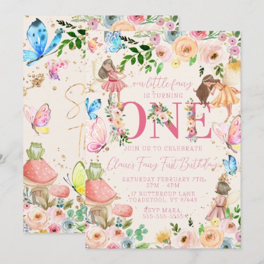 Fairy First Birthday Kaart (Voorkant / Achterkant)