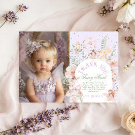 Fairy First Birthday Lilac Photo Thank You Card Kaart