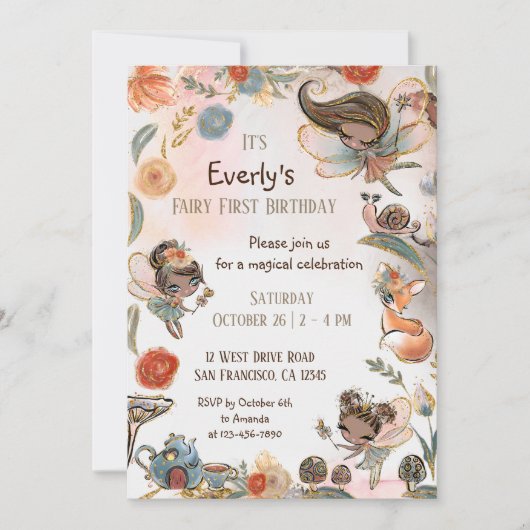 Fairy First Birthday Magical Party Kaart (Voorkant)