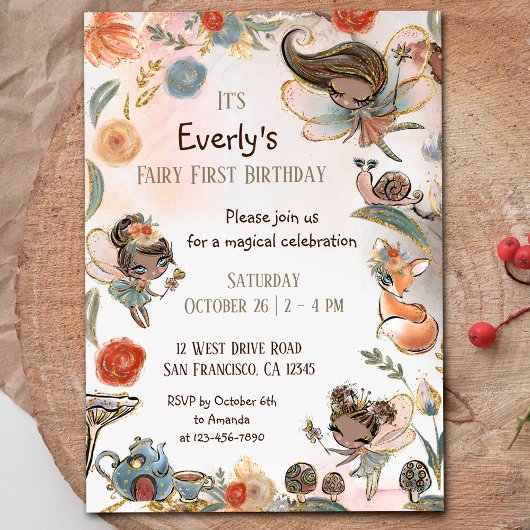 Fairy First Birthday Magical Party Kaart