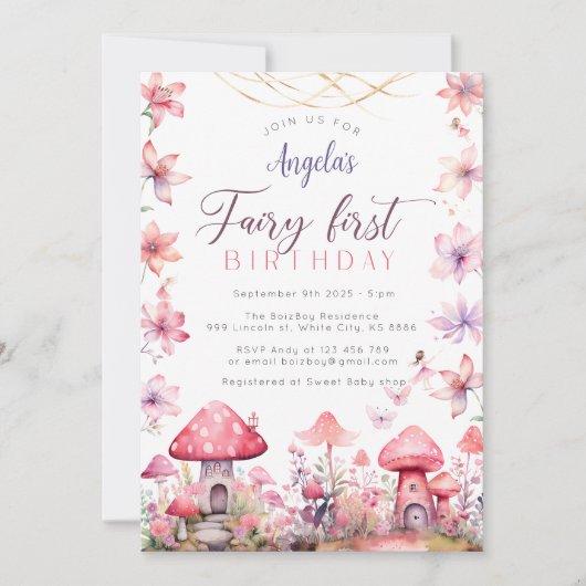 Fairy First Birthday Magische feestuitnodiging Kaart (Voorkant)