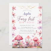 Fairy First Birthday Magische feestuitnodiging Kaart (Voorkant / Achterkant)