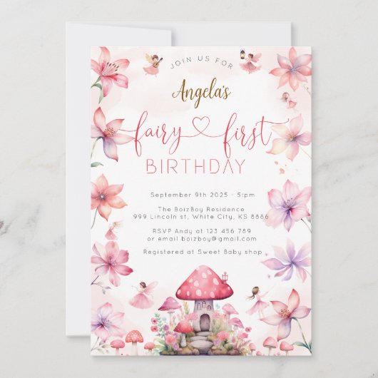 Fairy First Birthday Magische feestuitnodiging Kaart (Voorkant)