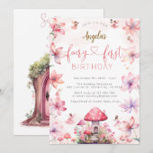 Fairy First Birthday Magische feestuitnodiging Kaart (Voorkant / Achterkant)