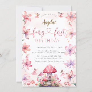 Fairy First Birthday Magische feestuitnodiging Kaart