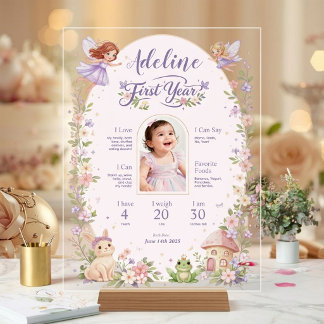 Fairy First Birthday Milestone Acrylic Welcome Acryl Bord