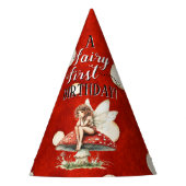 Fairy First Birthday Mushroom Red Polka dot Feesthoedjes (Voorkant)