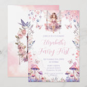 Fairy First birthday Party Invitation Kaart (Voorkant / Achterkant)