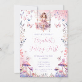 Fairy First birthday Party Invitation Kaart