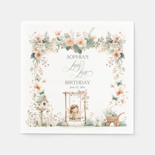 Fairy First Birthday Party Personalized Servet (Voorkant)